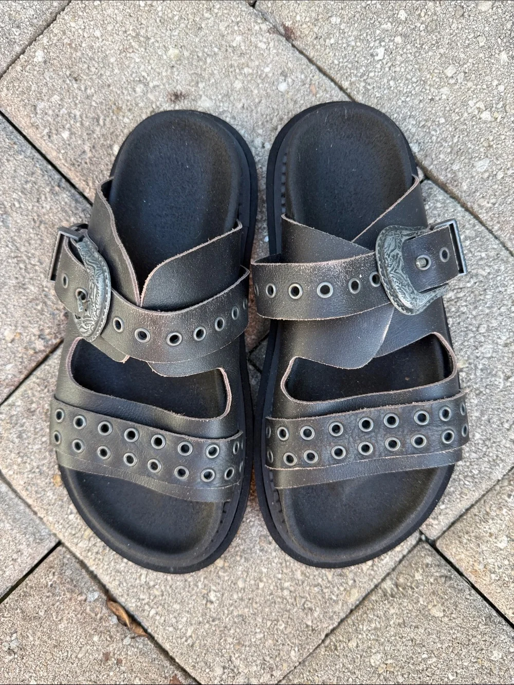Zara Black Double-Strap Sandals with Eyelet Detail